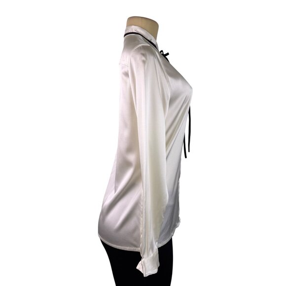 Lilysilk Womens White Long-Sleeve Button-Up Blouse Black Bow Detail Sz S - Picture 4 of 11